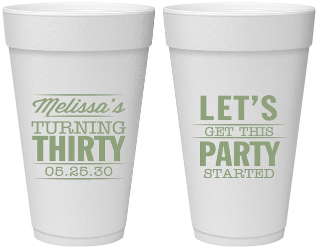 Personalized Birthday 20 oz Foam Cups - 30th | 20017
