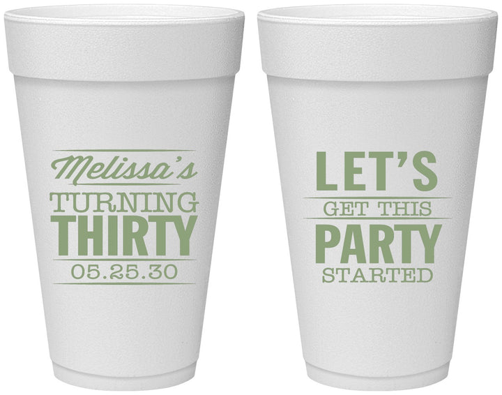 Personalized Birthday 20 oz Foam Cups - 30th | 20017