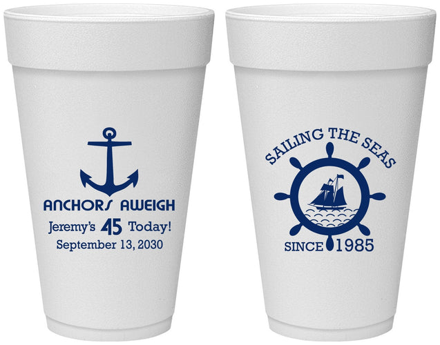 Personalized Birthday 20 oz Foam Cups - 45th Nautical | 20023