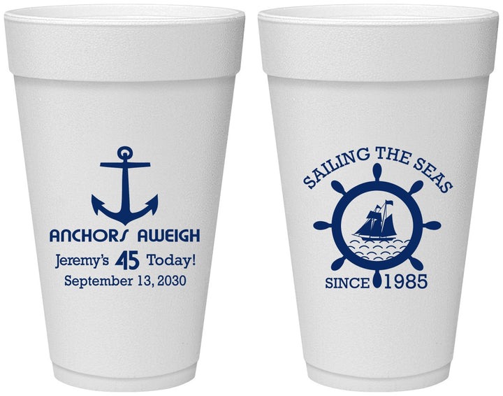 Personalized Birthday 20 oz Foam Cups - 45th Nautical | 20023