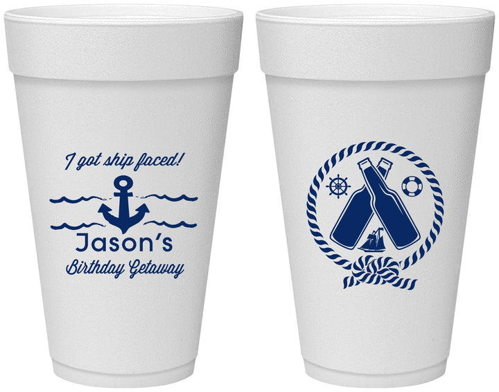 Personalized Birthday 20 oz Foam Cups - Ship Faced Nautical | 20024