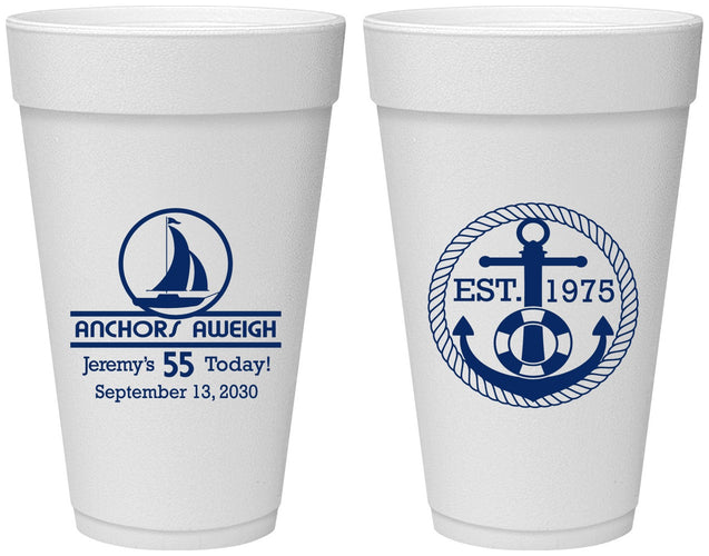 Personalized Birthday 20 oz Foam Cups - 55th Nautical | 20025