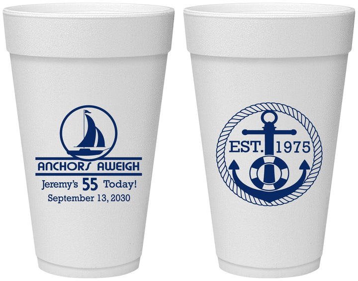Personalized Birthday 20 oz Foam Cups - 55th Nautical | 20025