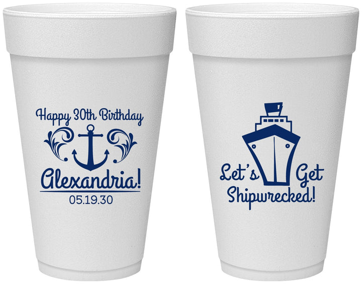 Personalized Birthday 20 oz Foam Cups - 30th Shipwrecked | 20026