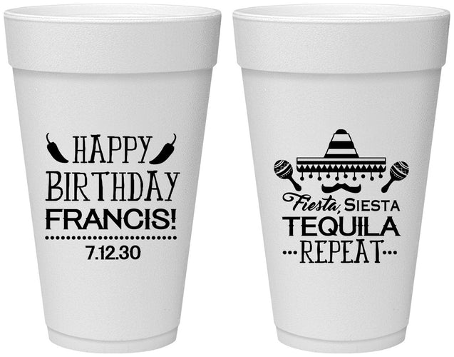 Personalized Birthday 20 oz Foam Cups - Fiesta Siesta Tequila | 20030