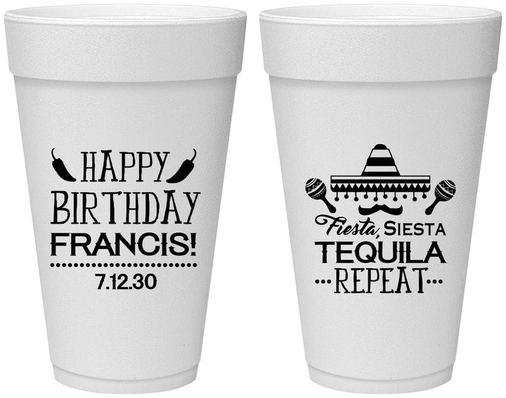 Personalized Birthday 20 oz Foam Cups - Fiesta Siesta Tequila | 20030