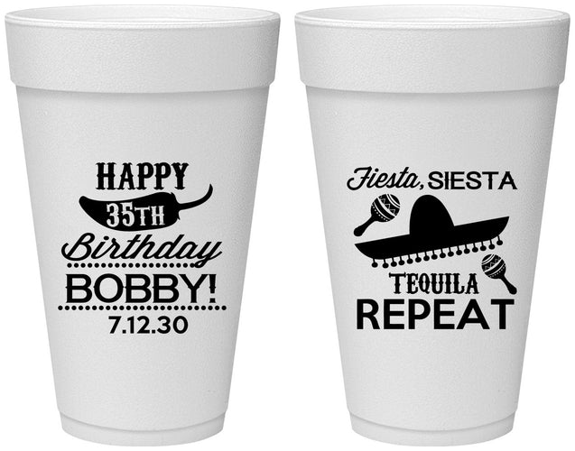 Personalized Birthday 20 oz Foam Cups - 35th Fiesta Siesta Tequila | 20031