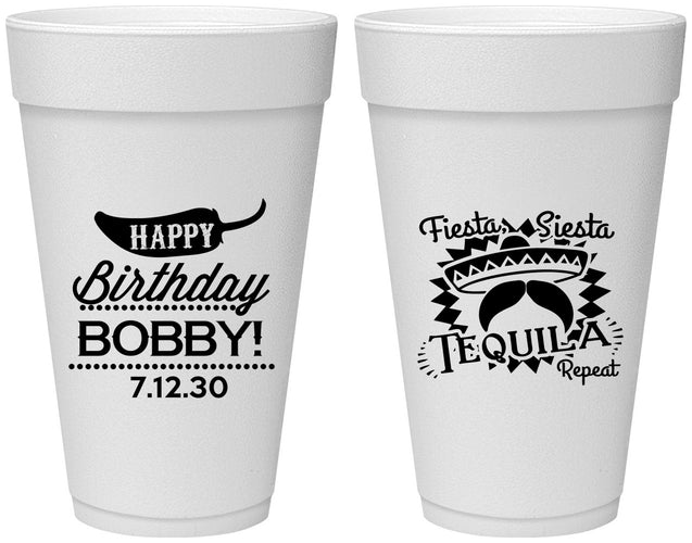 Personalized Birthday 20 oz Foam Cups - Fiesta Siesta Tequila | 20032