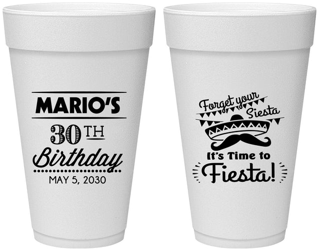 Personalized Birthday 20 oz Foam Cups - 30th Fiesta | 20034