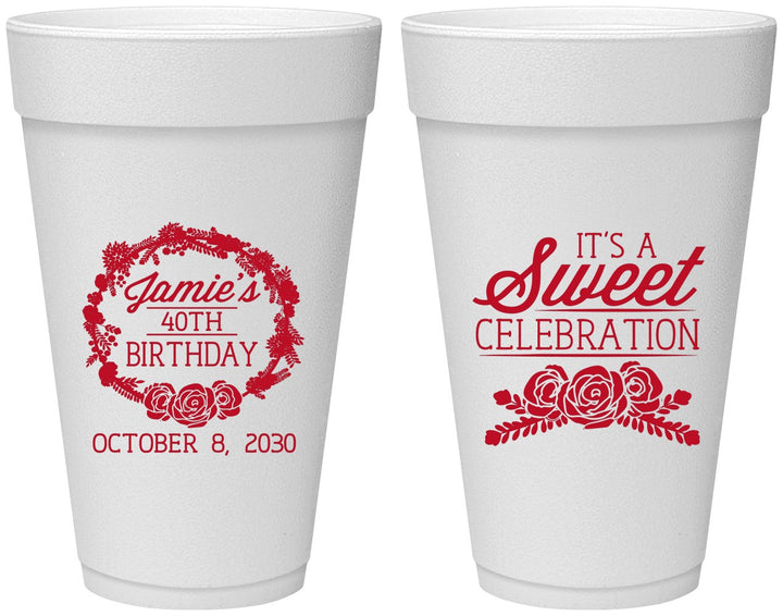 Personalized Birthday 20 oz Foam Cups - 40th | 20040