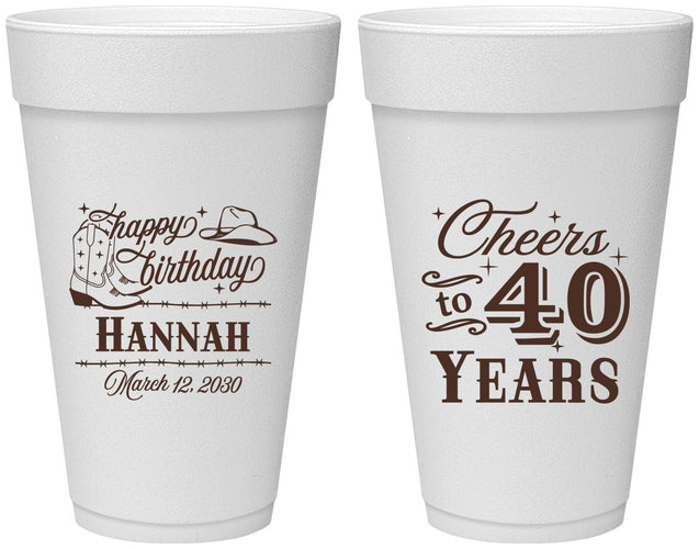 Personalized Birthday 20 oz Foam Cups - 40th | 20042