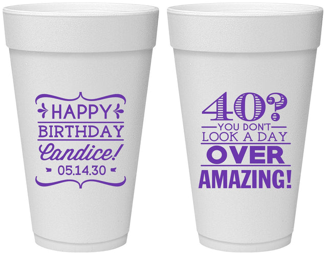 Personalized Birthday 20 oz Foam Cups - 40th | 20044