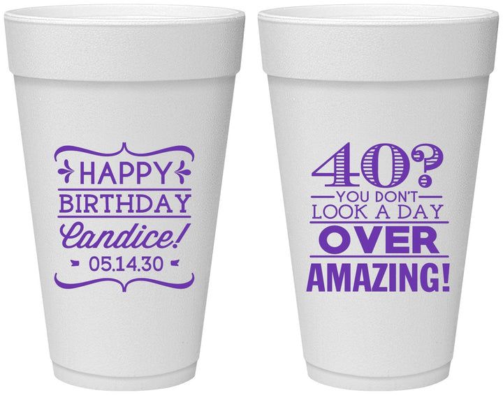 Personalized Birthday 20 oz Foam Cups - 40th | 20044