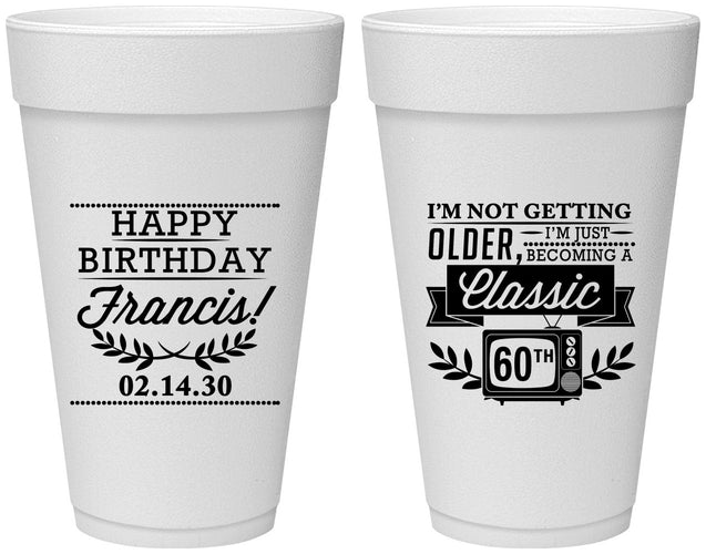 Personalized Birthday 20 oz Foam Cups - 60th Classic Tv | 20057
