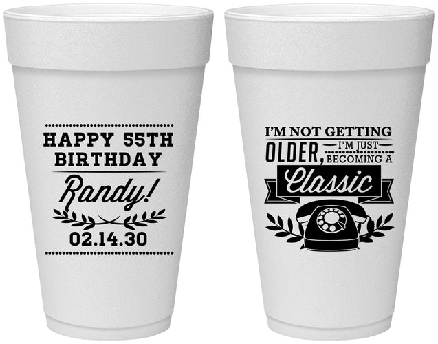 Personalized Birthday 20 oz Foam Cups - 55th Classic Phone | 20058