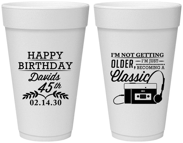 Personalized Birthday 20 oz Foam Cups - 45th Cassette Tape | 20059