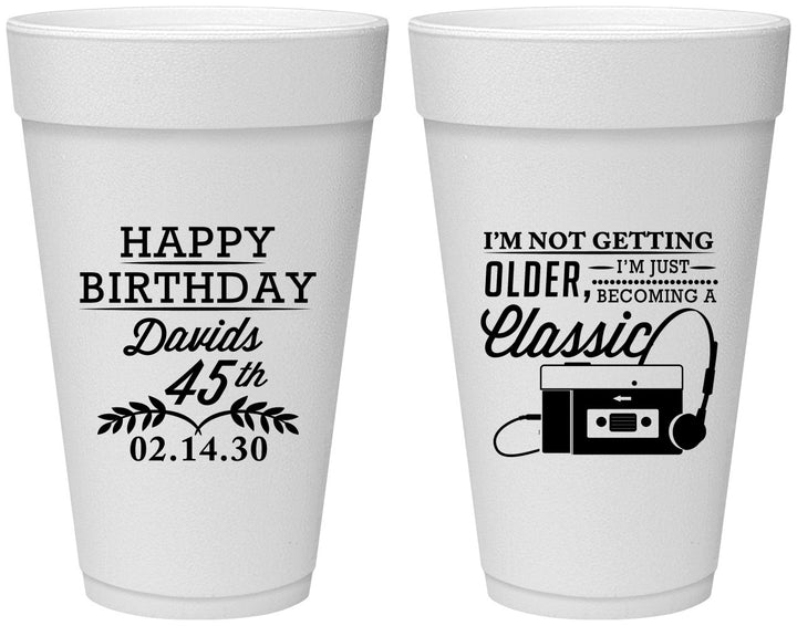 Personalized Birthday 20 oz Foam Cups - 45th Cassette Tape | 20059