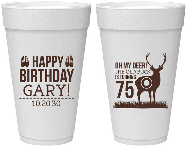 Personalized Birthday 20 oz Foam Cups - 75th Hunting | 20063