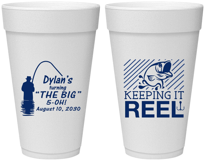 Personalized Birthday 20 oz Foam Cups - 50th Keeping It Reel | 20067