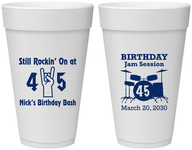 Personalized Birthday 20 oz Foam Cups - 45th Jam Session | 20069