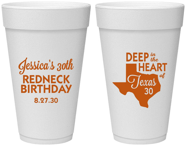Personalized Birthday 20 oz Foam Cups - 30th Redneck Texas | 20072