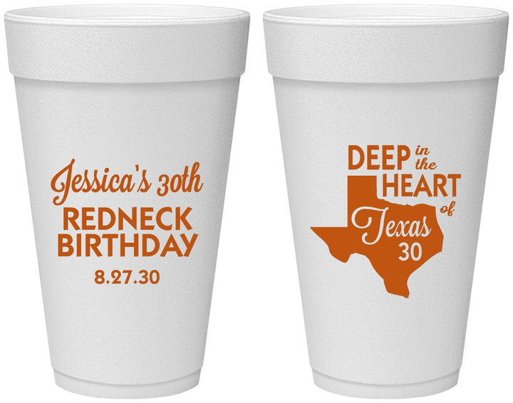 Personalized Birthday 20 oz Foam Cups - 30th Redneck Texas | 20072