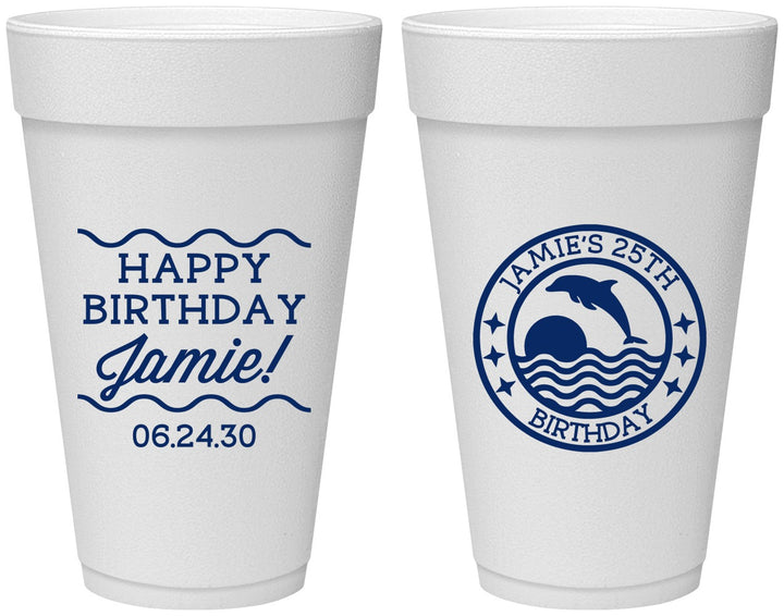 Personalized Birthday 20 oz Foam Cups - 25th Dolphins | 20077