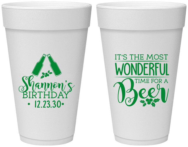Personalized Birthday 20 oz Foam Cups - Christmas | 20082