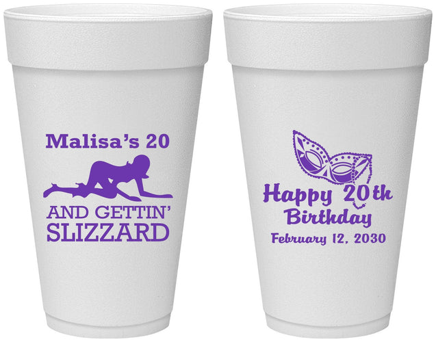Personalized Birthday 20 oz Foam Cups - 20th Mardi Gras | 20084