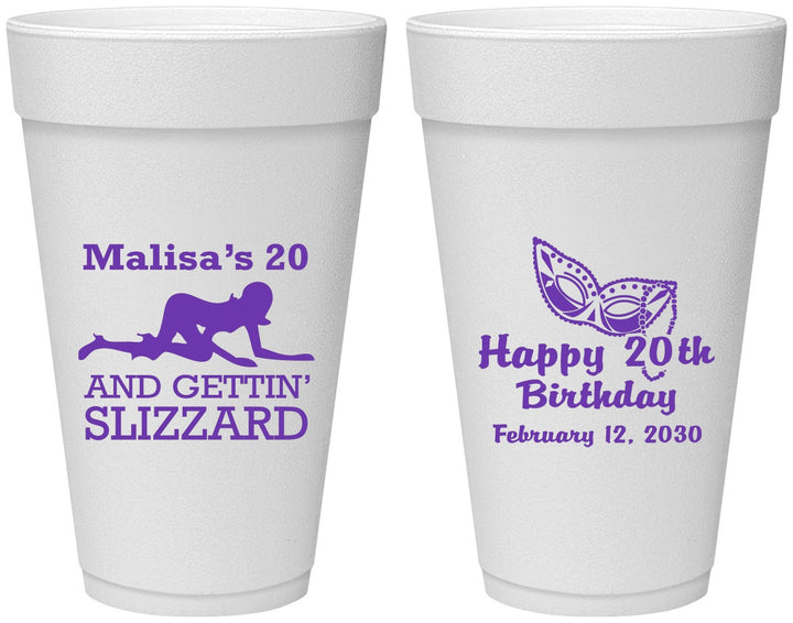 Personalized Birthday 20 oz Foam Cups - 20th Mardi Gras | 20084