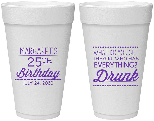 Personalized Birthday 20 oz Foam Cups - 25th | 20093