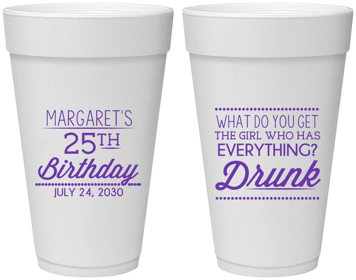 Personalized Birthday 20 oz Foam Cups - 25th | 20093