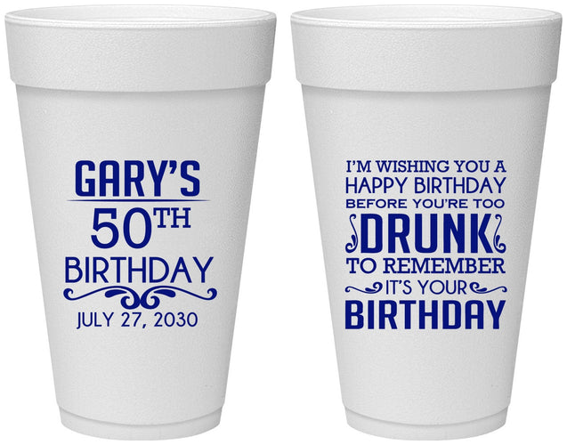 Personalized Birthday 20 oz Foam Cups - 50th | 20095
