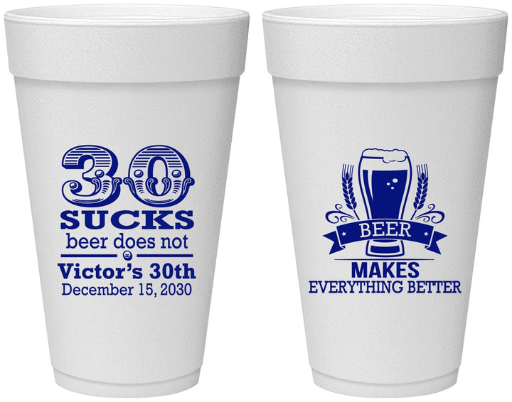 Personalized Birthday 20 oz Foam Cups - 30th Sucks | 20097