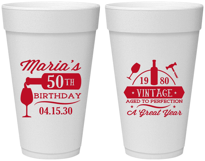 Personalized Birthday 20 oz Foam Cups - 50th Wine | 20098