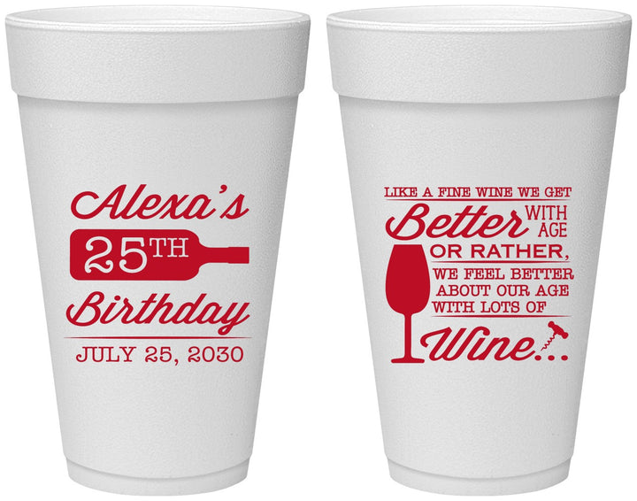 Personalized Birthday 20 oz Foam Cups - 25th Wine | 20099