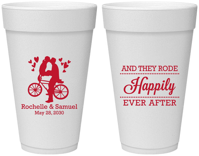 Personalized Wedding 20 oz Foam Cups - Happily Ever After Bicycle | 201