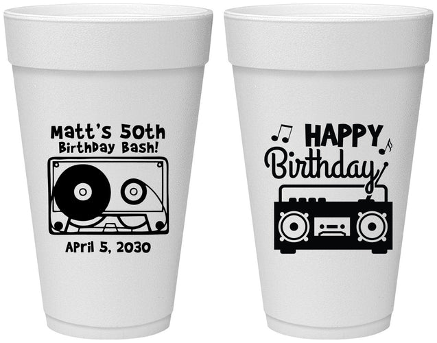 Personalized Birthday 20 oz Foam Cups - 50th Cassette Tape | 20117