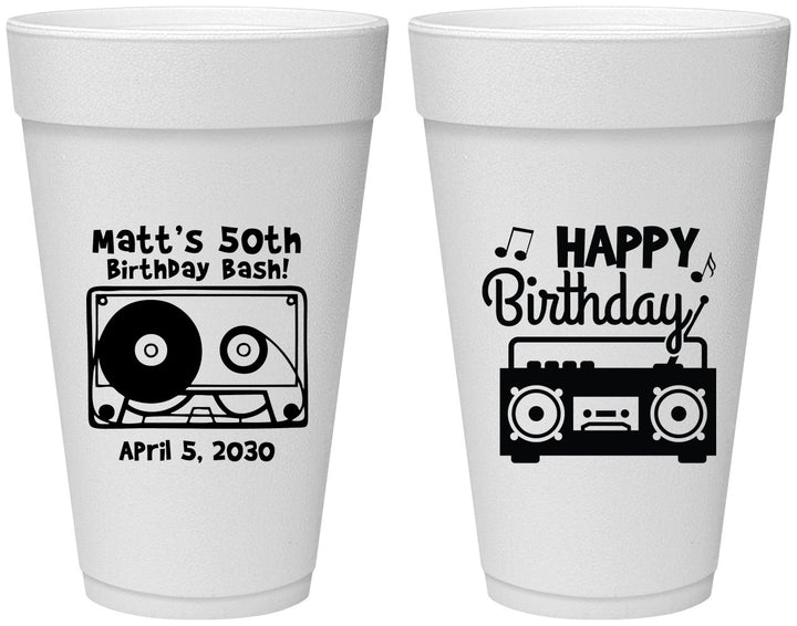 Personalized Birthday 20 oz Foam Cups - 50th Cassette Tape | 20117
