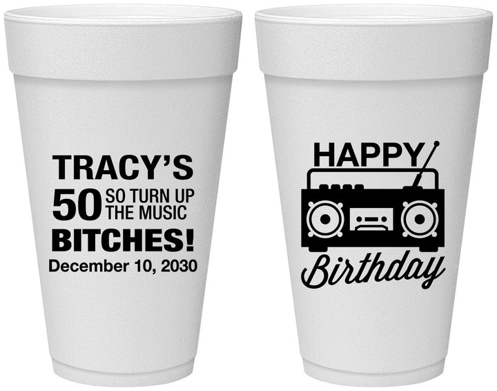 Personalized Birthday 20 oz Foam Cups - 50th Cassette Tape | 20118