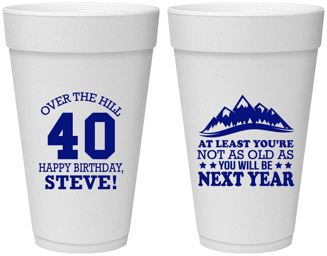 Personalized Birthday 20 oz Foam Cups - 40th Over The Hill | 20123