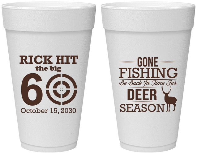 Personalized Birthday 20 oz Foam Cups - 60th Gone Fishing | 20126