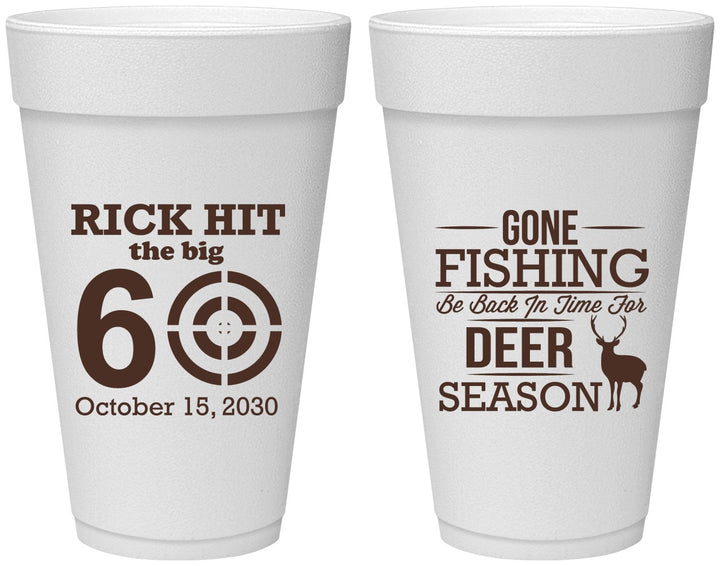 Personalized Birthday 20 oz Foam Cups - 60th Gone Fishing | 20126