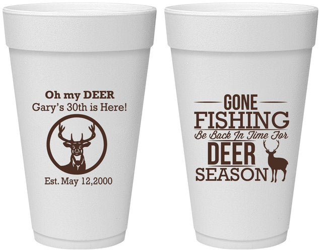 Personalized Birthday 20 oz Foam Cups - 30th Deer Season | 20129