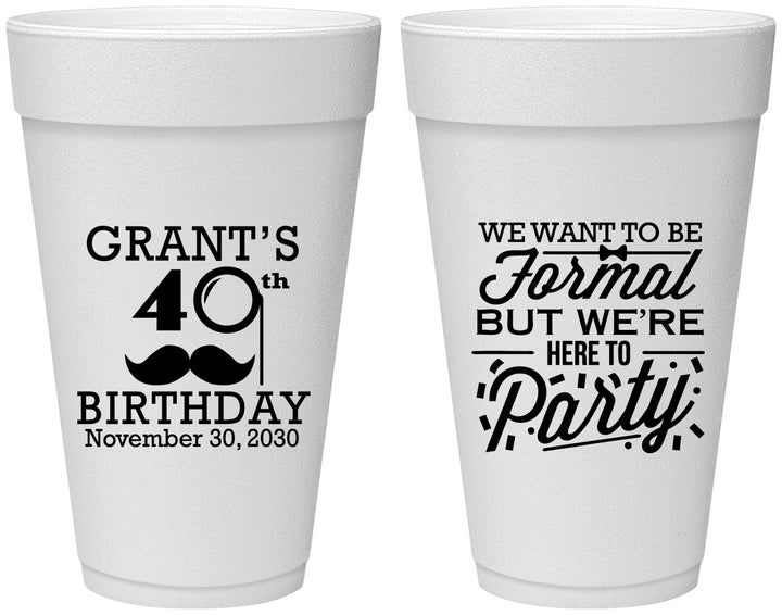 Personalized Birthday 20 oz Foam Cups - 40th | 20130