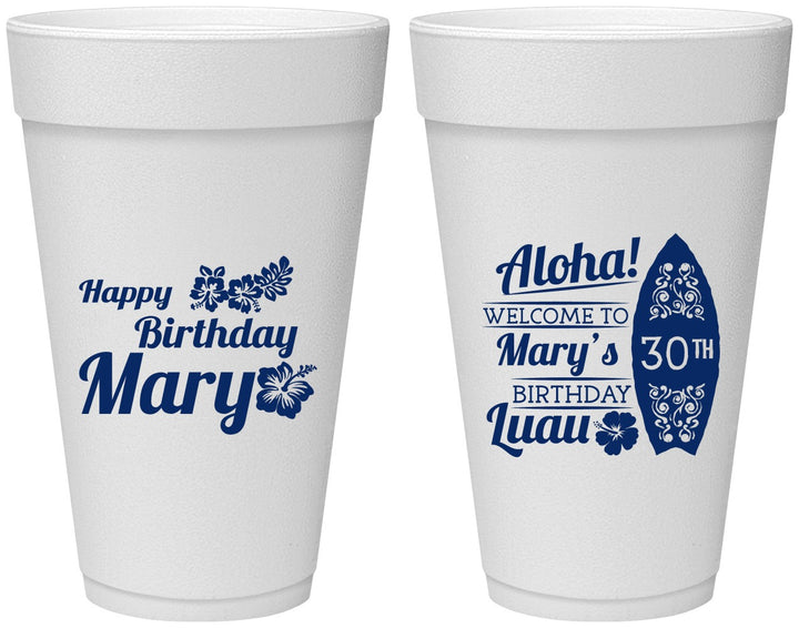 Personalized Birthday 20 oz Foam Cups - 30th Hawaii | 20136