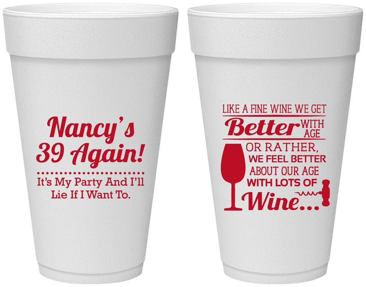 Personalized Birthday 20 oz Foam Cups - 40th Wine | 20154