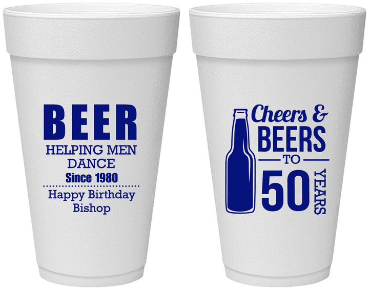 Personalized Birthday 20 oz Foam Cups - Cheers Beers To 50 Years | 20160