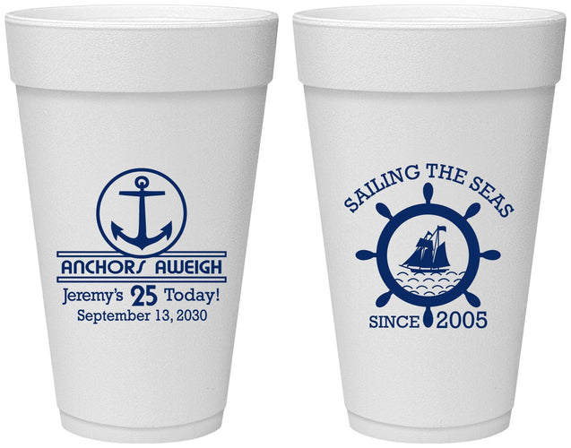 Personalized Birthday 20 oz Foam Cups - 25th Nautical | 20168