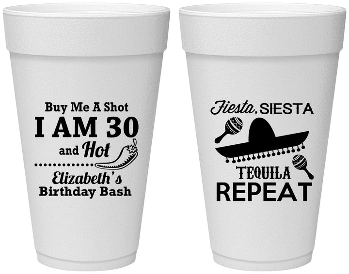 Personalized Birthday 20 oz Foam Cups - 30th Fiesta Siesta Tequila | 20177